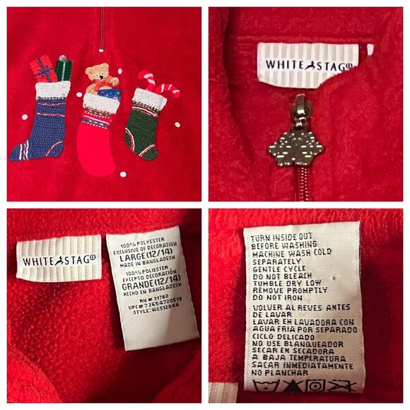 White Stag Women Large Red Christmas Fleece Pullover With Stocking Embroidery 1/ - Picture 9 of 15